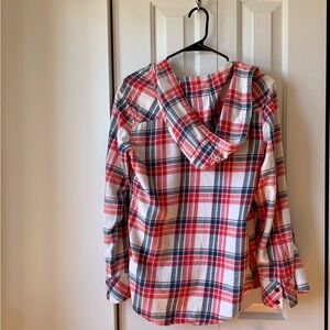 TNA Red and Blue Button Down Shirt Notched Collar Relaxed Fit Over size